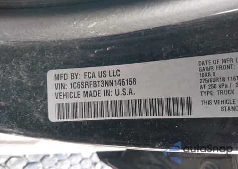 2022 Ram 1500 Big Horn 4X4 6'4 Box z USA, uszkodzony, nr VIN 1C6SRFBT3NN146158